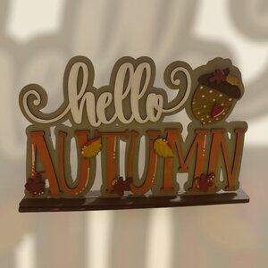 Hello Autumn Shelf Sitter Standing Sign